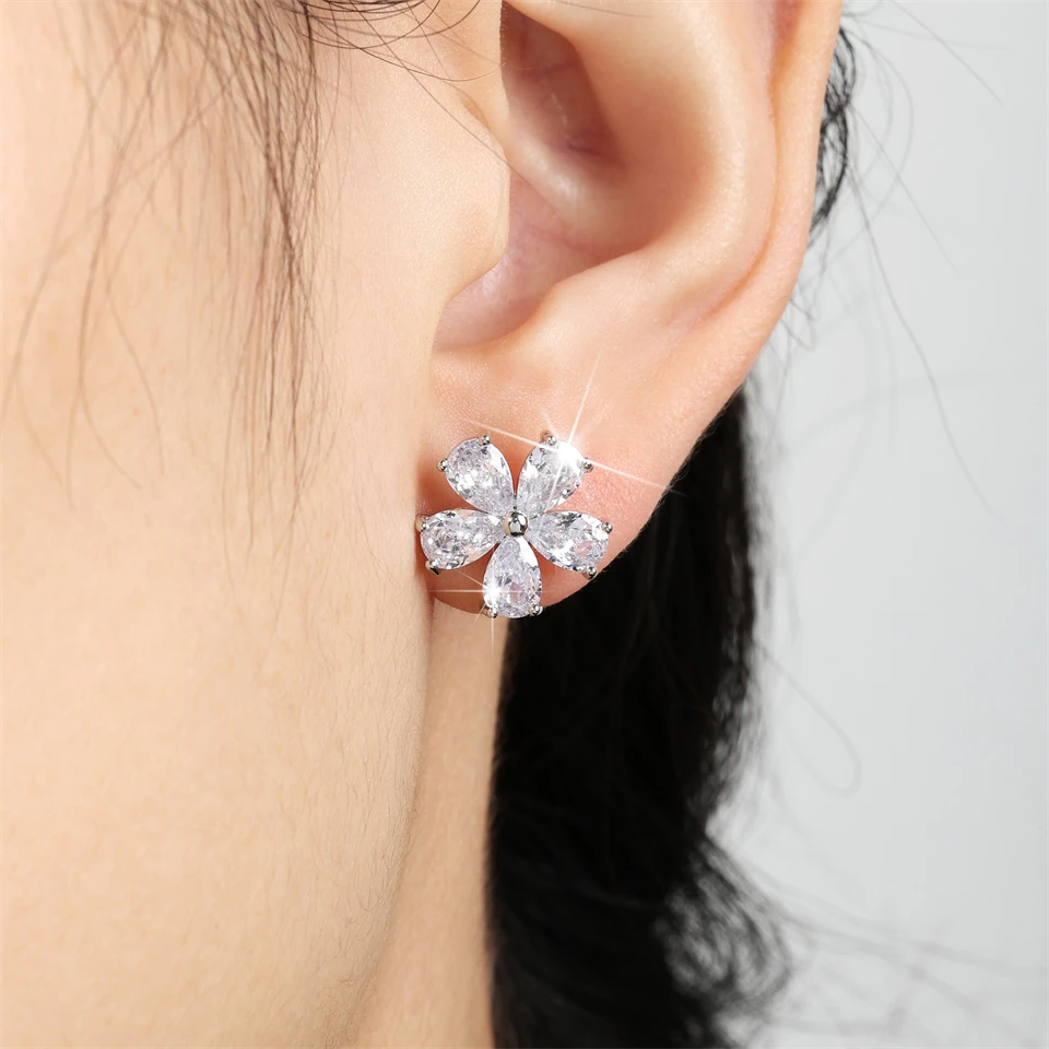 ZAKOL Cute Clear Zircon Flower Stud Earrings For Women Wedding Sparkling Crystal Fashion Bridal Jewelry