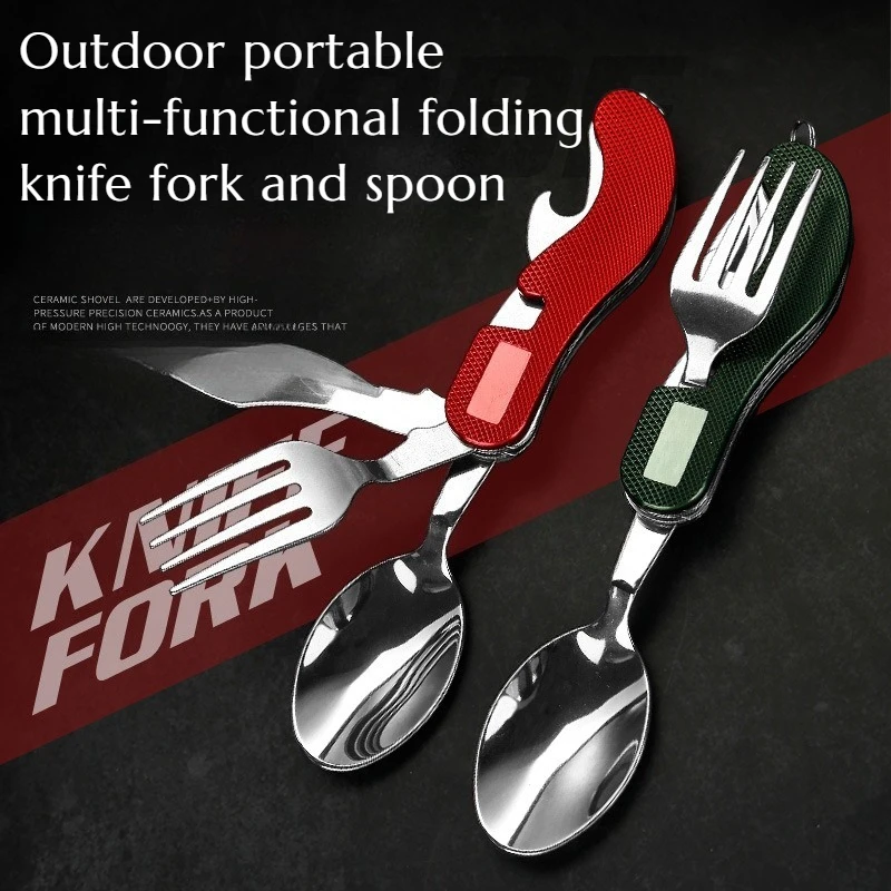 

New Foldable Knife Fork and Spoon Portable Multi-functional Stainless Steel Outdoor Picnic and Travel Detachable Tableware