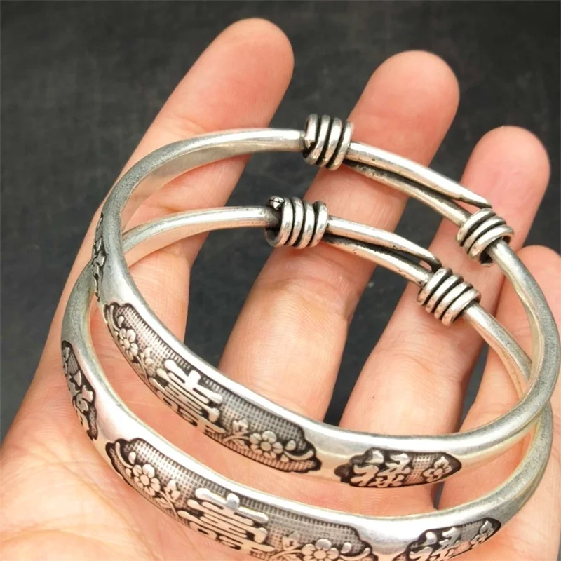 

Maichuang/Tibetan Silver Inlaid Fu Lu Shou Bracelet Fashion Bangles Personality Jewelry Exquisite Workmanship Men Women Gift