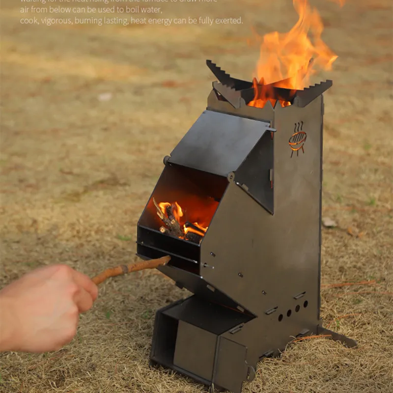 

New Rocket Stove Outdoor Camping Removable Stainless Steel Firewood Grill Portable Picnic Barbecue Oven Campfire Table