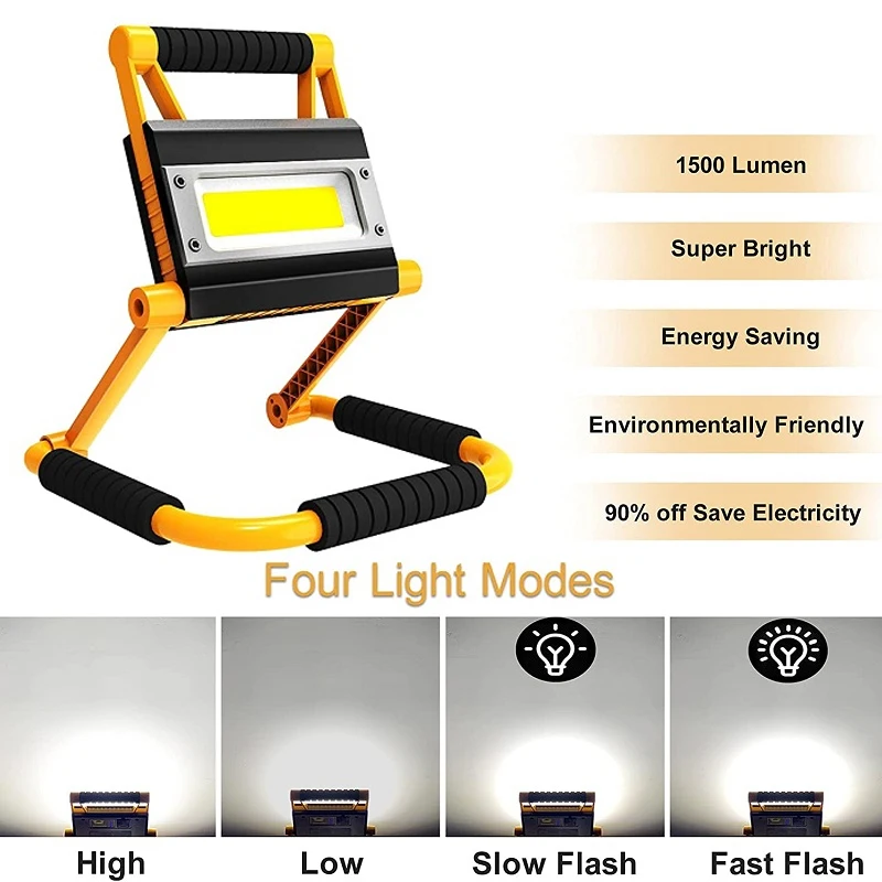 380W Portable LED Work Light Foldable Searchlight Rechargeable Flood Flashlight Power Bank Spotlight Waterproof Camping Job Site