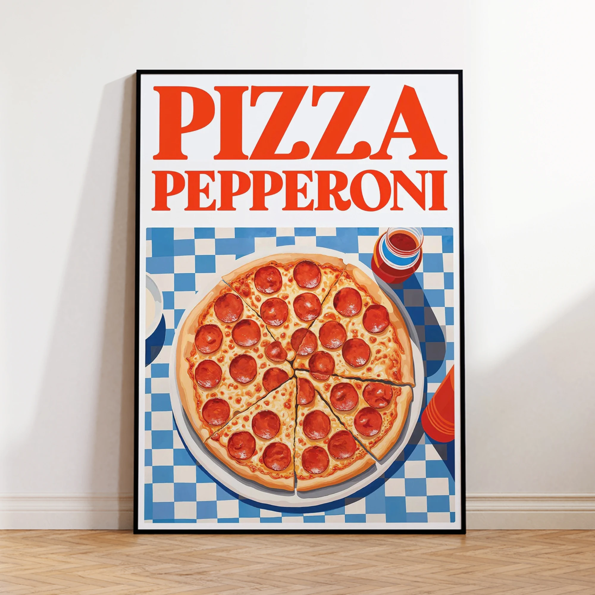 Cuadro moderno de pizza con pepperoni, impresión artística en lienzo, póster, imagen para sala de estar, cocina, decoración del hogar