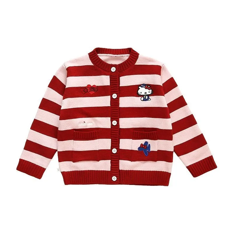 

Sweet Hello Kitty Anime Kawaii Sanrio Ins Fashion Knitted Cardigan Jacket 2025 New Cute Top Fashionable Coat Clothes Gifts