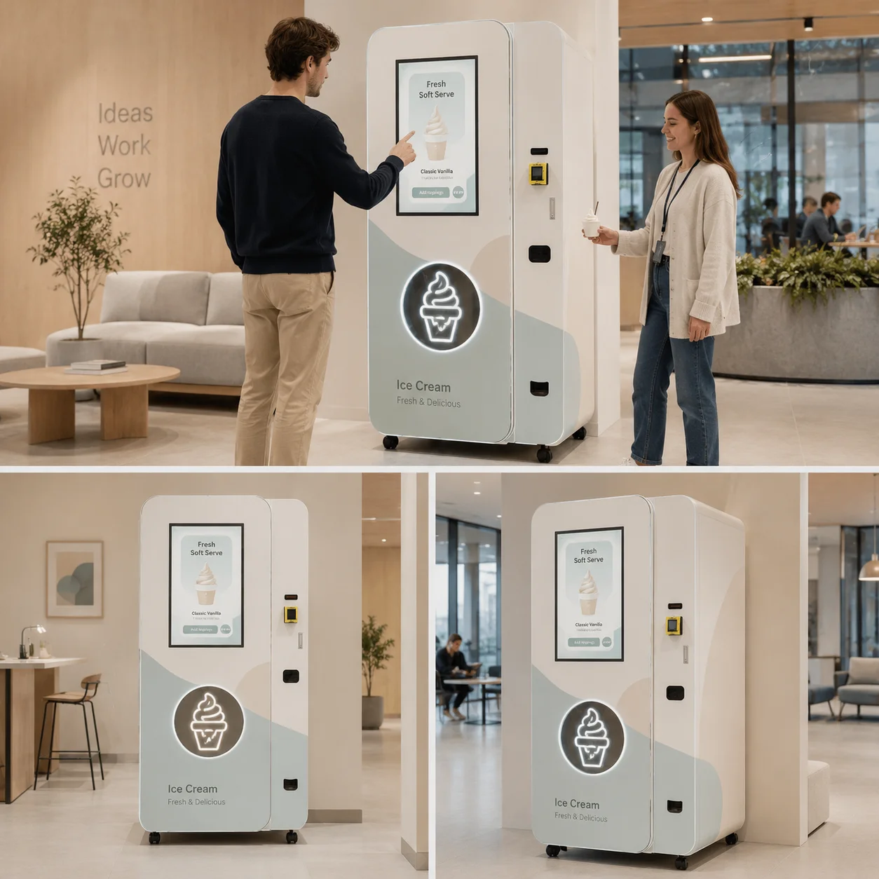 Máquina Expendedora de Helados Suaves Automática Personalizada FOODLINE, Máquina Expendedora de Helados que Funciona con Monedas