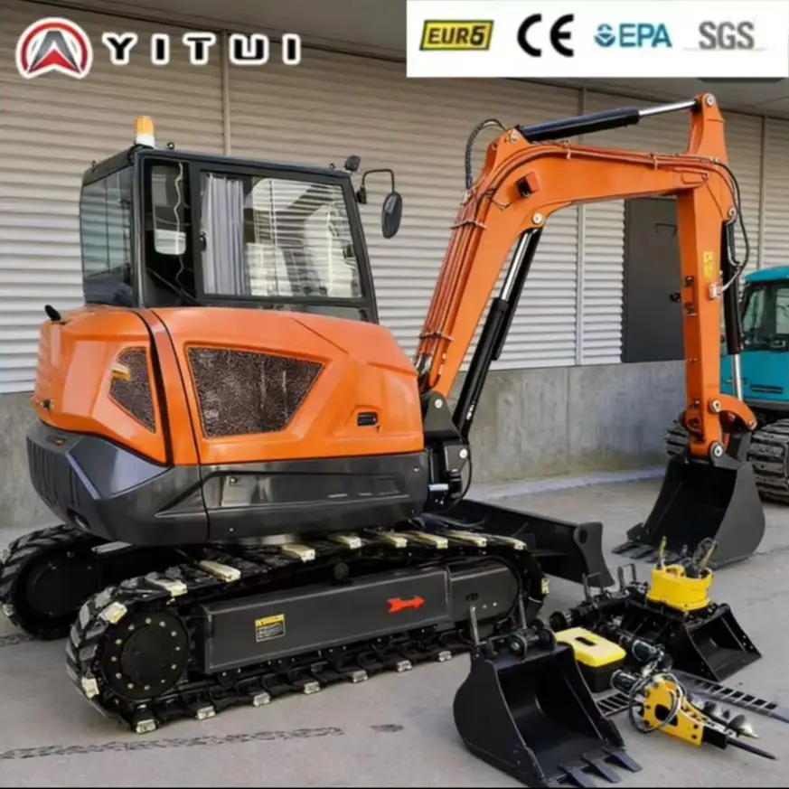 Mini-excavatrice hydraulique compacte sur chenilles de 3,5 tonnes personnalisée avec accessoires pour la construction agricole et l'entretien des jardins