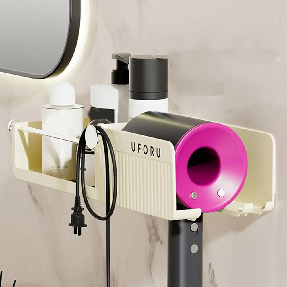 

Wall-mounted Hair Dryer Holder Self Adhesive Large Capacity Hair Dryer Stand Space Saving Plastic Hair Dryer Storage Rack