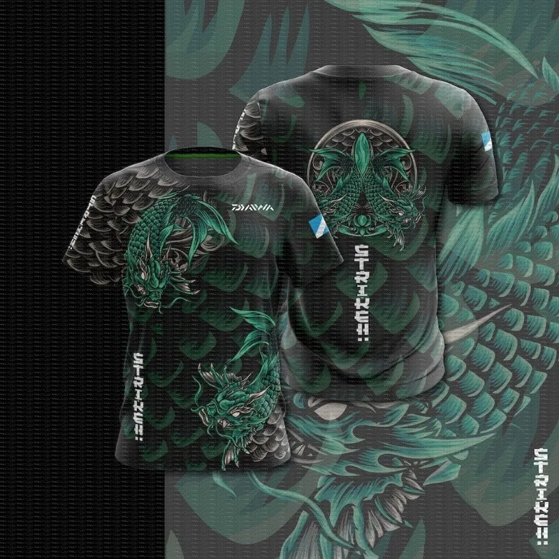 New Full Print Dragon Scale Fishing Short Sleeve Dragon Printed Quick Drying Outdoor Roadside Athletic Fishing T-shirt