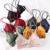 Sexy Bra Women Lace Bralette Wire Free Brassiere Push Up Underwear Padded Female Thin Shoulder Strap Soft Ladies Lingerie