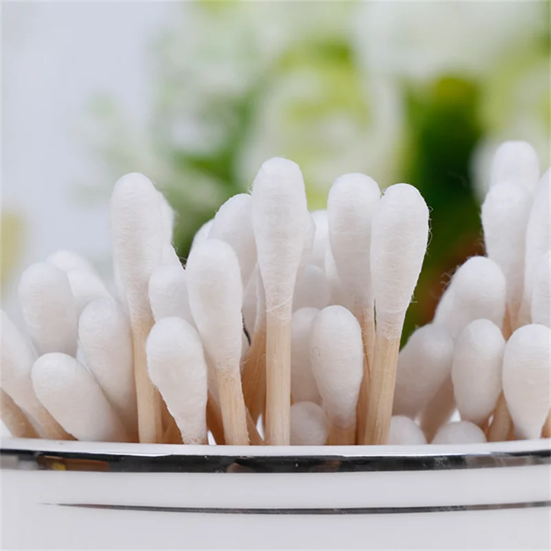 100/200/500 قطعة مزدوجة الرأس أعواد قطنية النساء ماكياج أعواد قطنية تلميح ل العصي الخشبية آذان الأنف تنظيف أدوات الرعاية الصحية