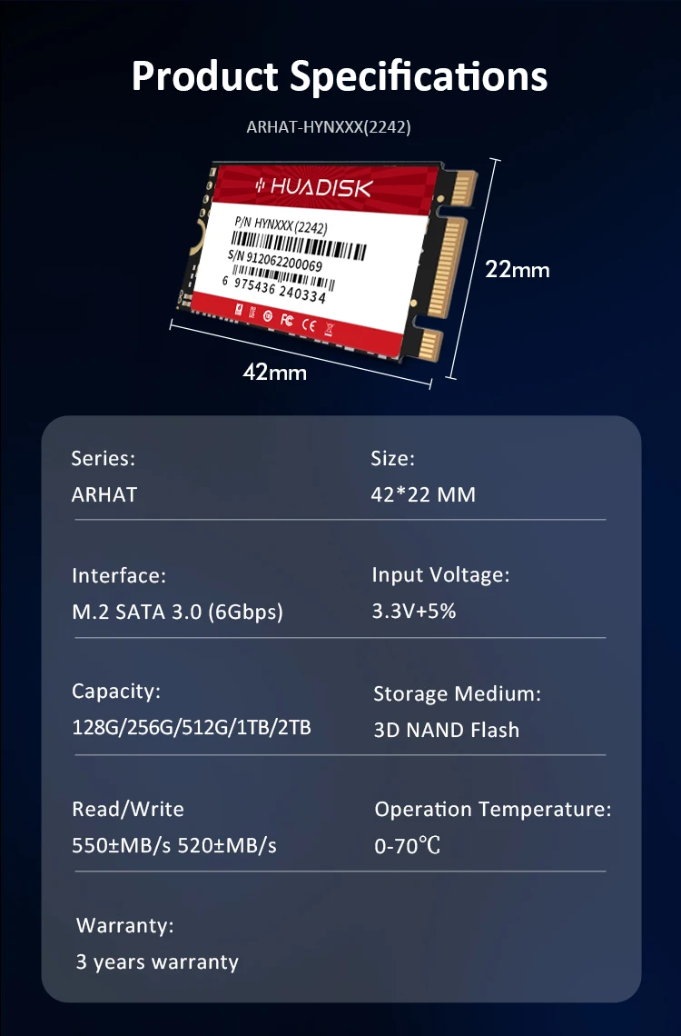HUADISK M.2 SATA SSD 128 GB 256 GB interne Solid-State-Laufwerke M2 NGFF 2242 1 TB 2 TB Festplatte für Desktop-Thinkpad – Detail 13