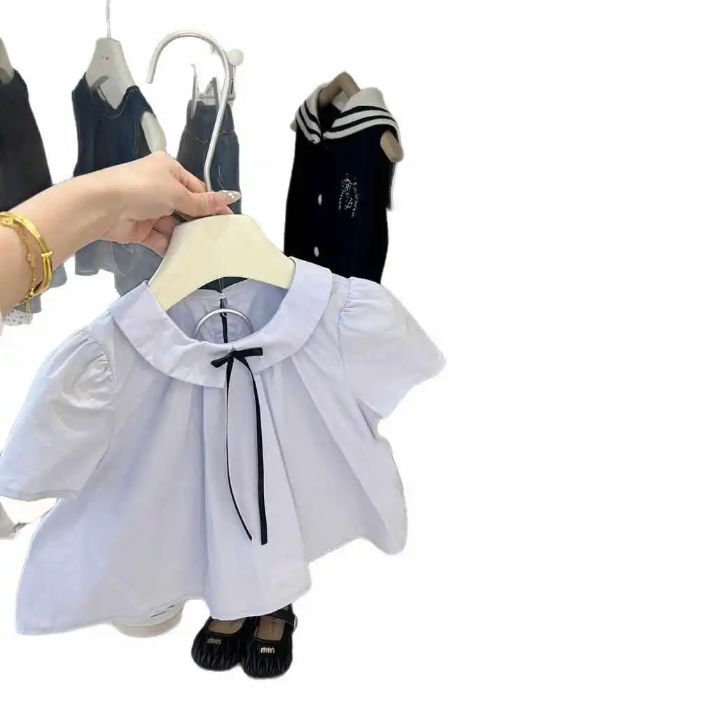 Summer Girls' Preppy Style Pleated Skirt Set Round Neck A-line Short Sleeve Shirt Black Half Skirts Two Piece Set 0-6Years Old 5
