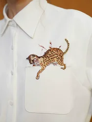 97-105cm Bust Spring Autumn Original Design Women Vintage All-match Leopard Embroidered Shirts/Blouses