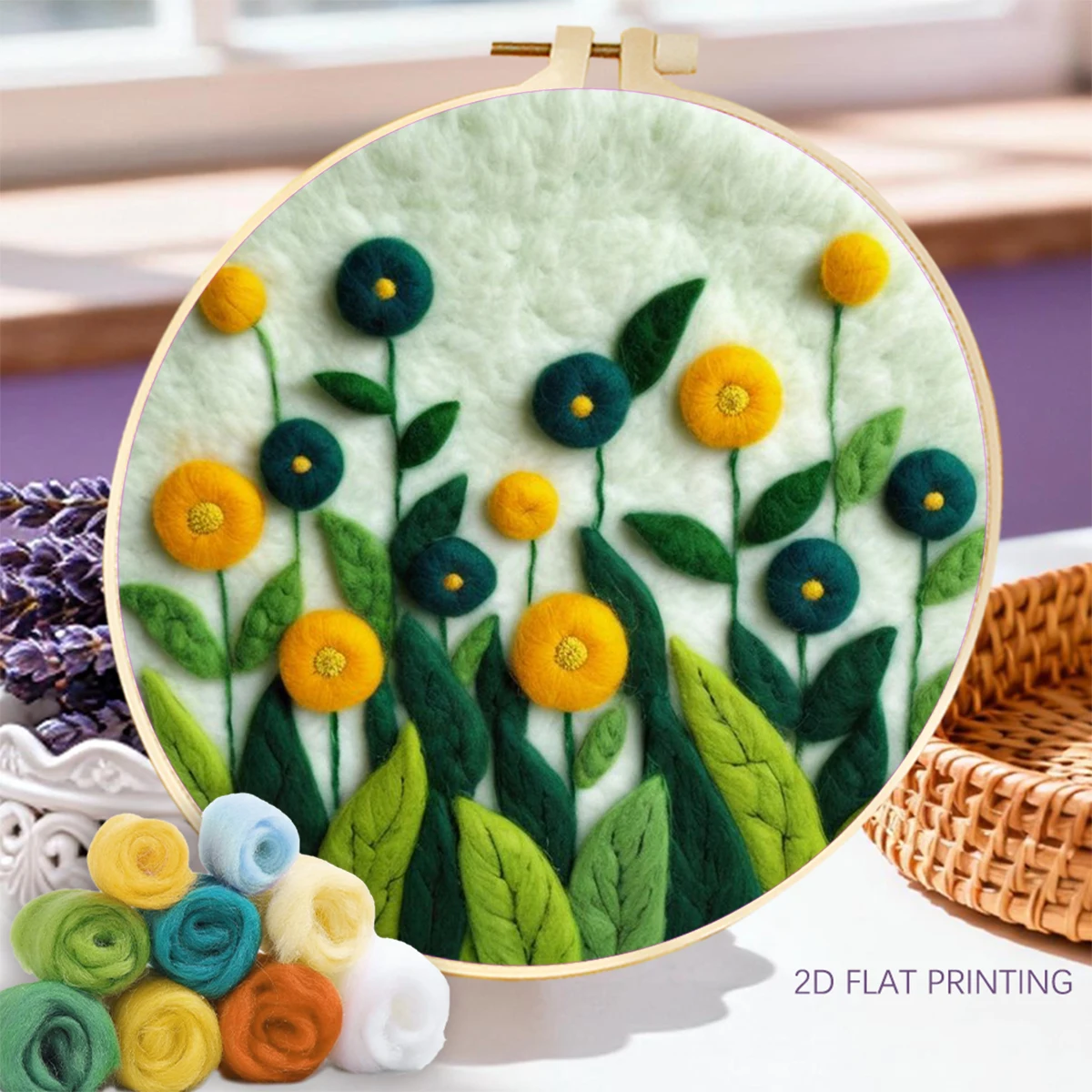 Embroidery Yellow Flower - Zestaw do malowania wełną RUOPOTY, dekoracja