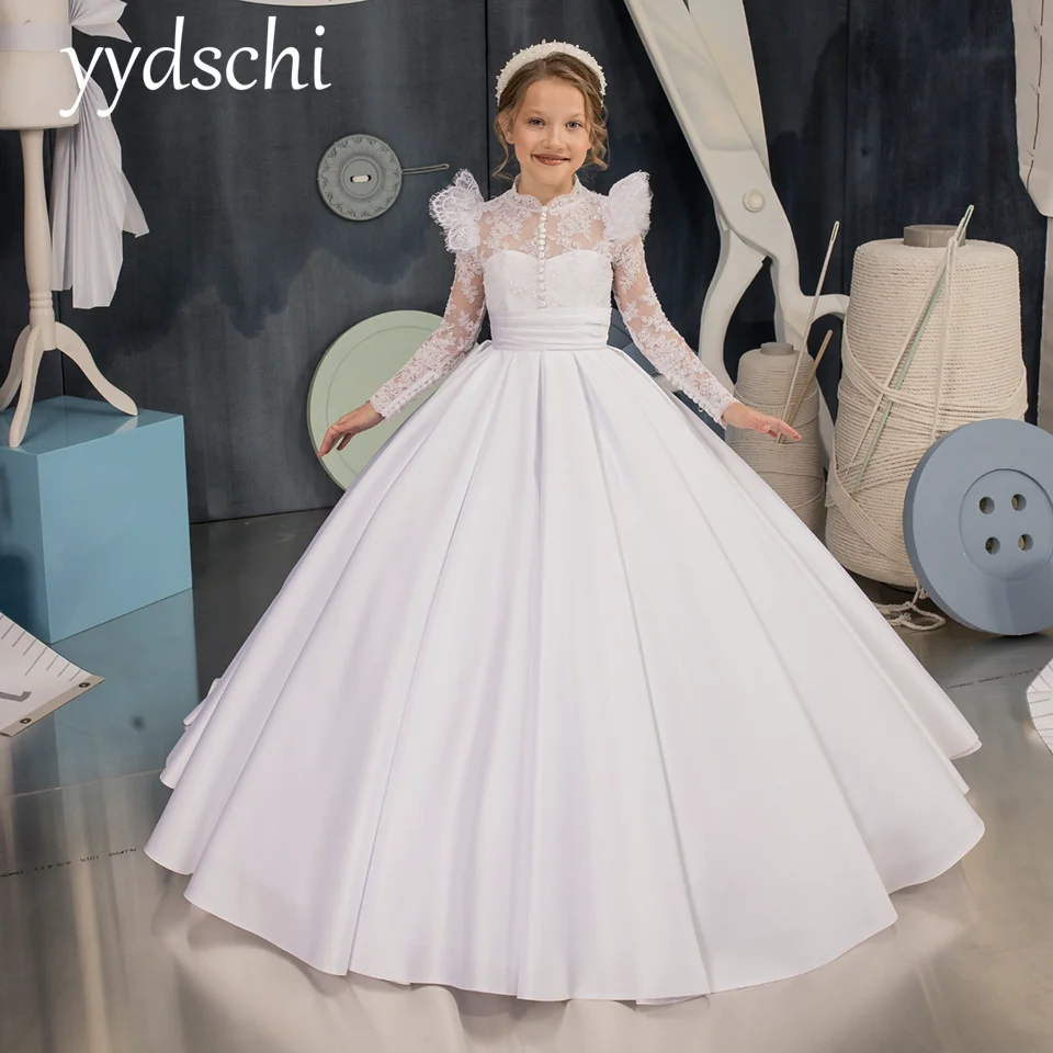 Child  vestidos para niñ Tulle Flower Girl Dress Princess For Kid Custom Color White Child Wedding Party  Maxi Ball Gown Evening