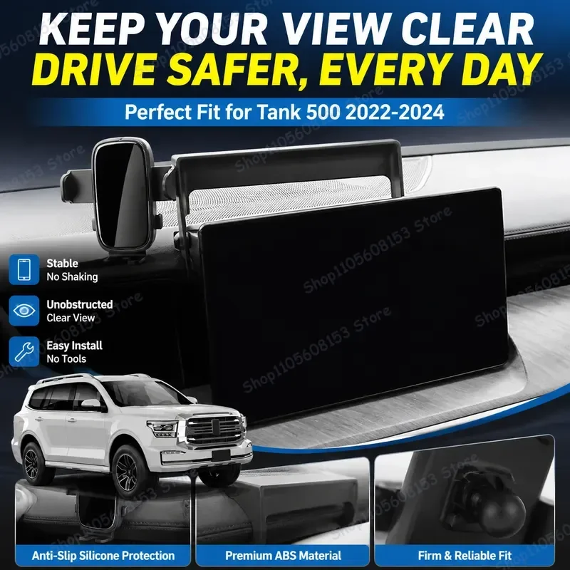 For GWM Tank 500 For Great Wall 2022 2023 2024 Car Phone Holder Clip Mount Adjustable Stable Dashboard Screen Mount No Shake