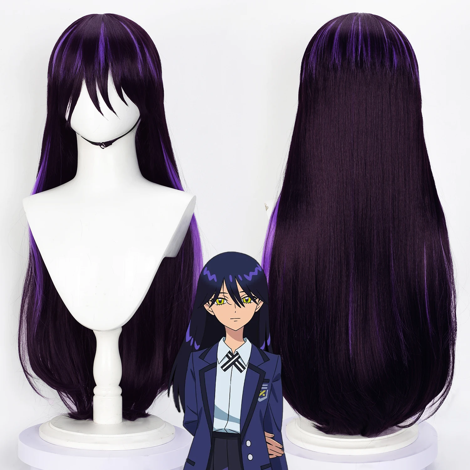 Cosplay Wig Mobile Suit Gundam‌ Anime Wig Nyaan Long Straight Dark-Purple Cos Wig Game Role-Play Simulation Scalp Synthetic Wig