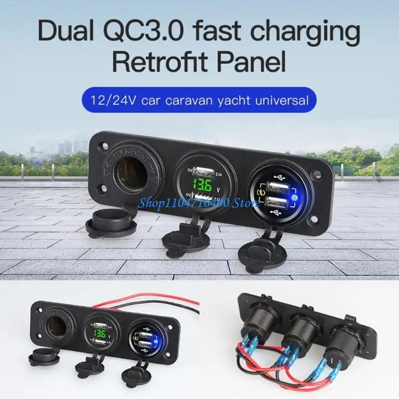 

y1gd 4 USB Fast Panel Automatic Adapter LED Voltmeter Socket for QC 3.