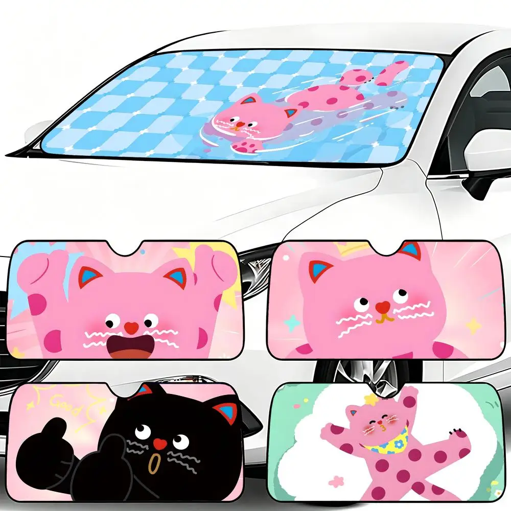 

P-Polka Dot Cat-S Sun Visor Car Windshield Sunshade Foldable Automotive Protection Sun Block Cover