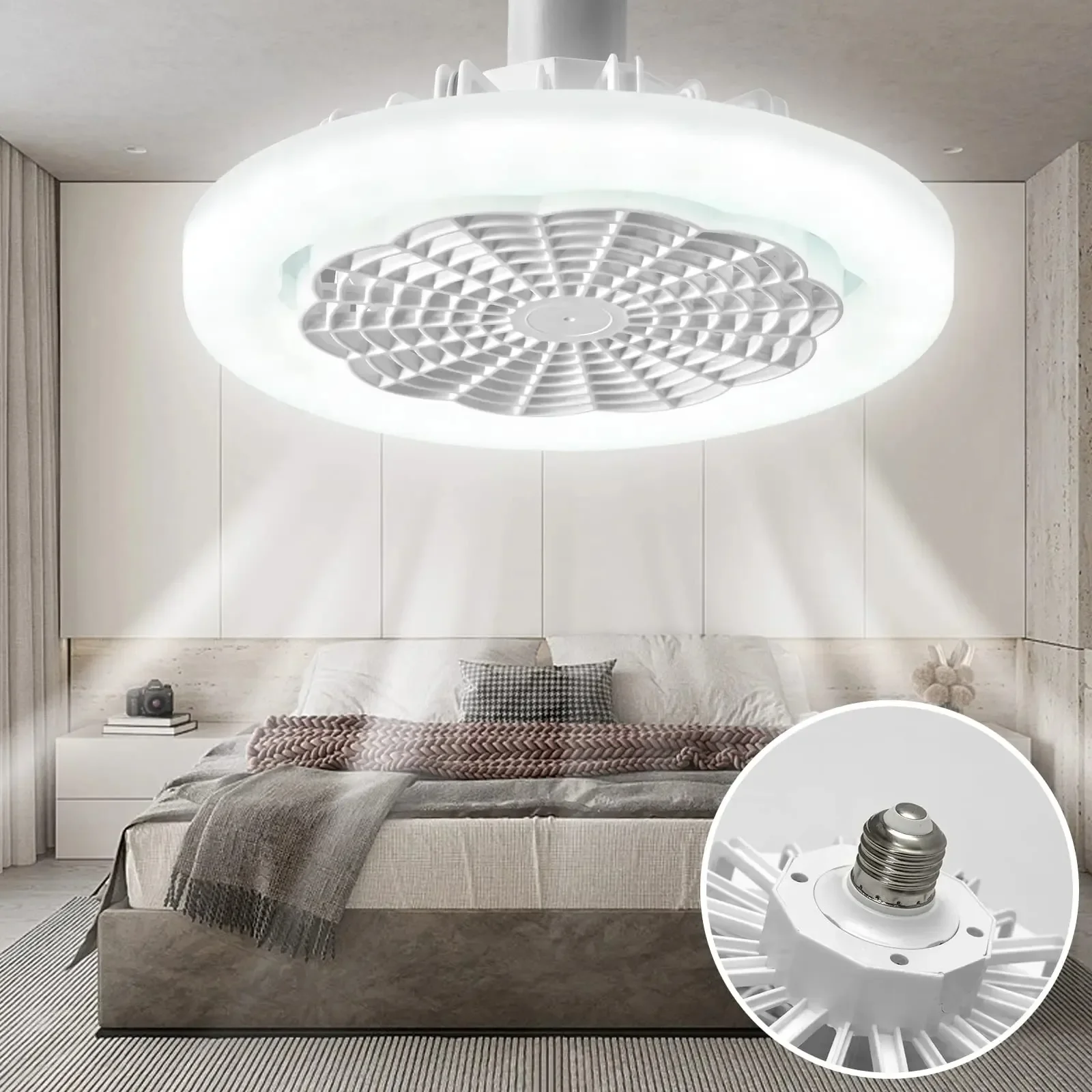 

E27 Ceiling Fan Light Remote Control Adjustable 3 Colors Dimmable Indoor Silent LED Ceiling Lamp For Bedroom Living Room Kitchen