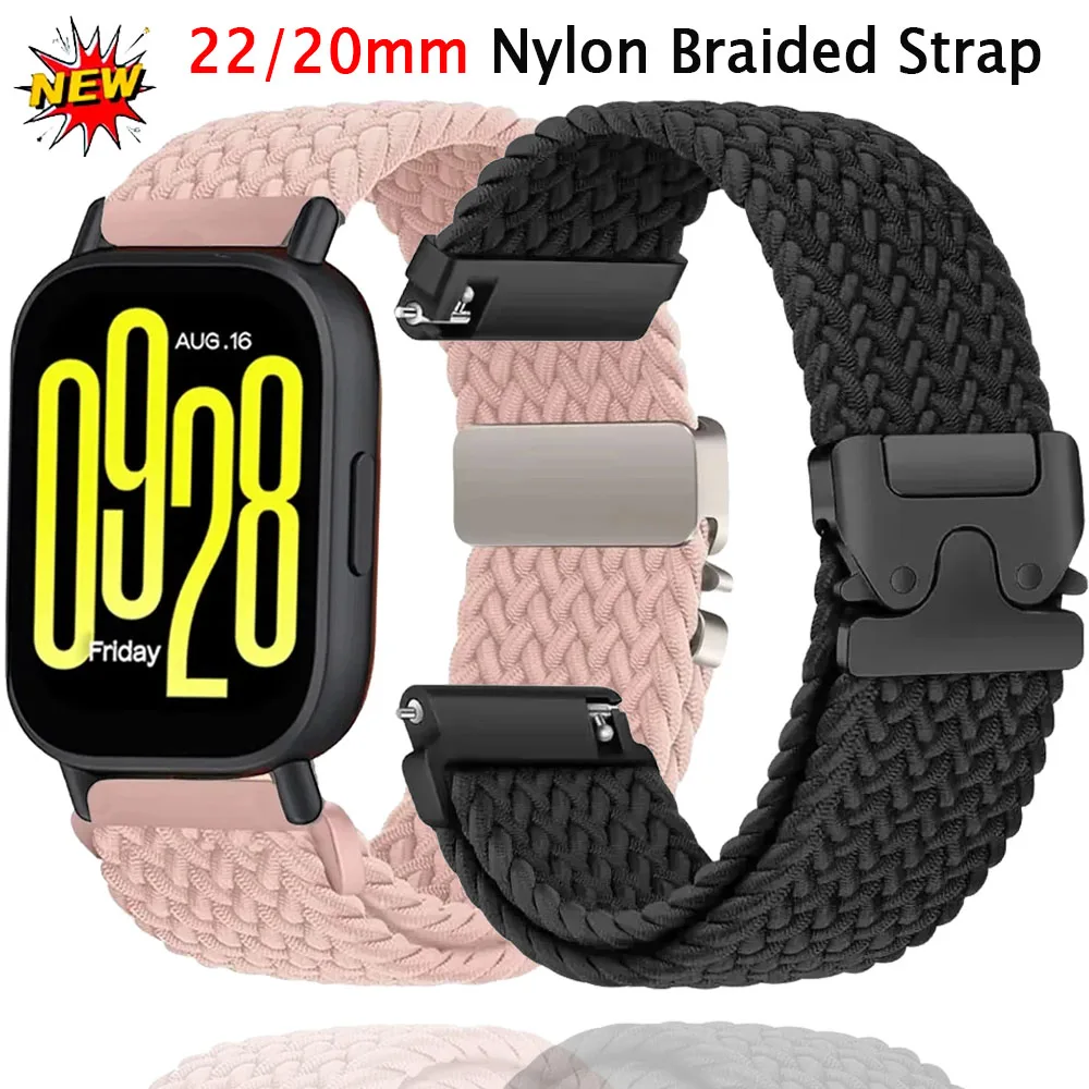 22/20mm Nylon Braided Strap For Redmi Watch 5 Active 5 Lite Adjustable Magnetic Bracelet For Redmi Watch 3 Lite/Active Watchband