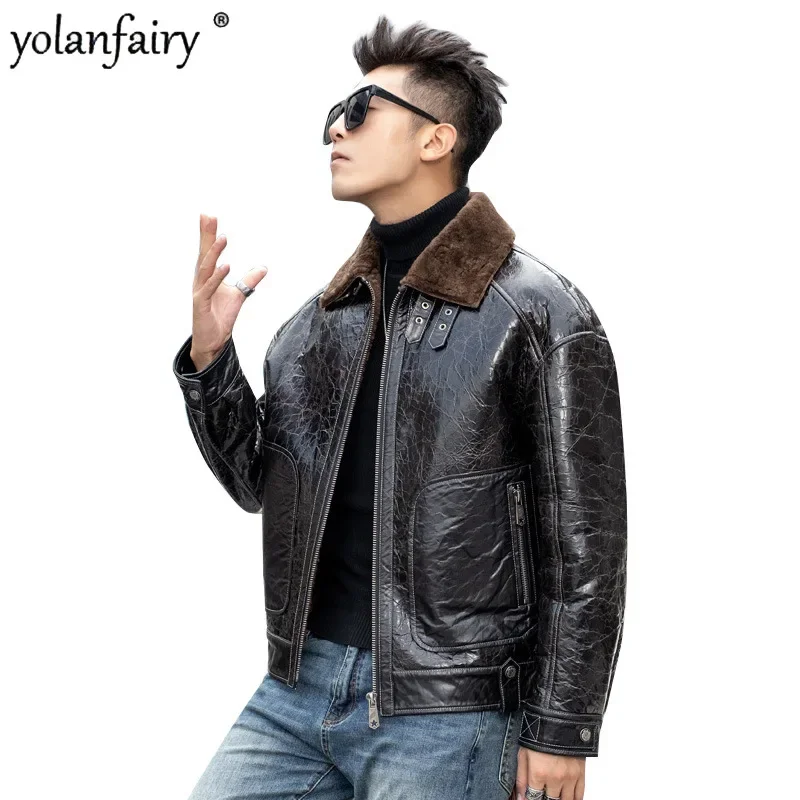 

Natural Fur Coat for Men Genuine Leather and Fur Lapel Jackets Male Real Lamb Fur Clothing Men's Winter Jacket Chaquetas Hombre