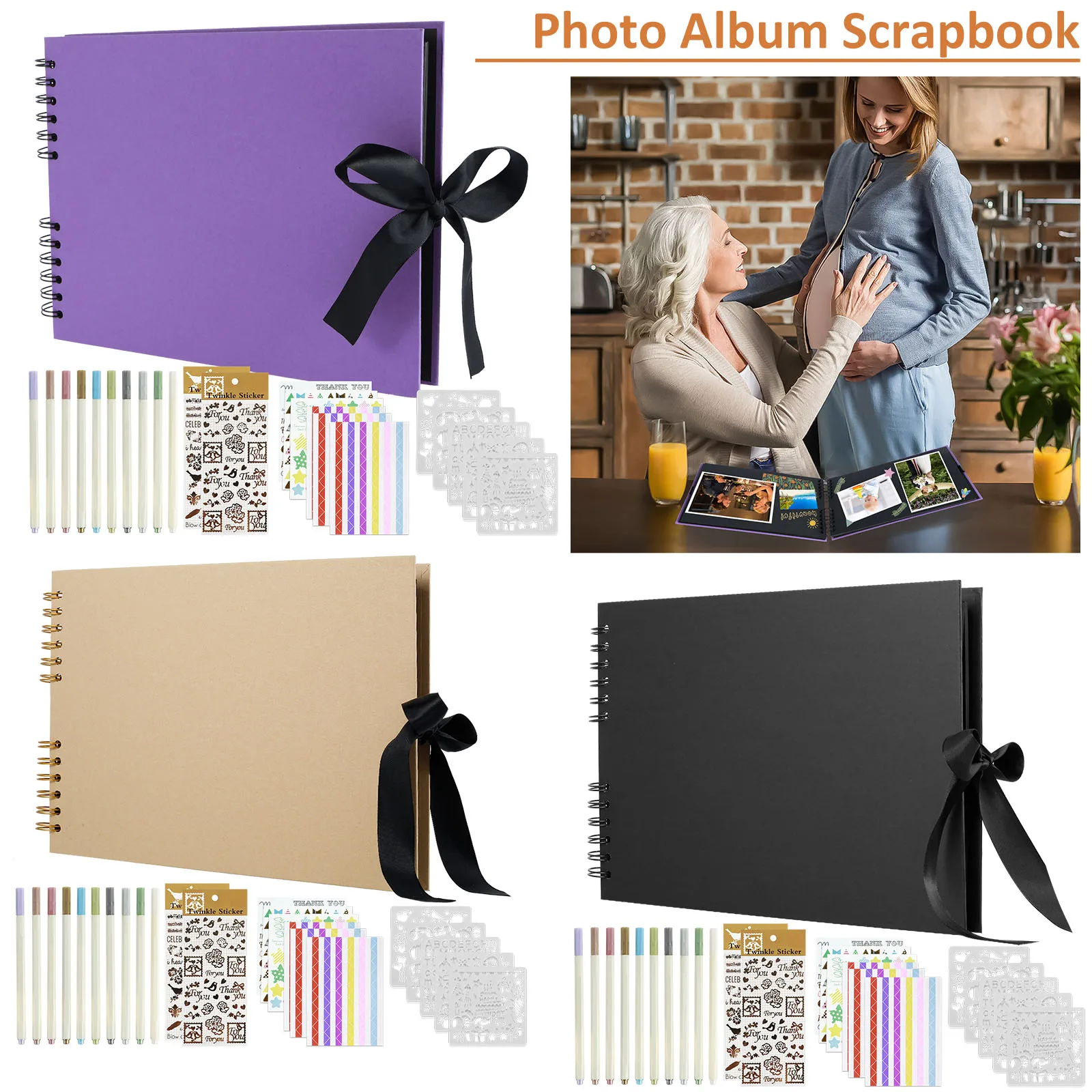 

Scrapbook Photo Album DIY Memory Book with Metal Pens Stickers and Templates 80 Pages Multipurpose Scrapbooking Albums Craft