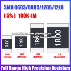 100PCS 0603 0805 1206 1210 2010 2512 SMD Resistance 5% Common Resistance Values 100K-1M 220K 470K 510K  High Precision Resistors