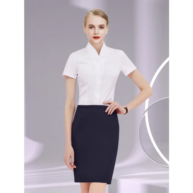 

Women's V-neck Shirt Temperament Anti-wrinkle Uniform Interview High-end All-match Shirt Stewardess Professional Suit