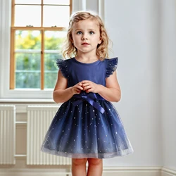 Sweet Baby Girl Flying Sleeve Bow Sequin Dress 2-6Y Kids Birthday Party Fluffy A-line Princess Dress for Cute Baby Girls Clothes