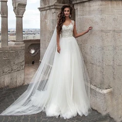 Boho Beautiful Elegant A Line Women's Wedding Dresses Classic Lace Appliques Bride Gowns Sexy Sleeveless Beach Vestido De Noivas