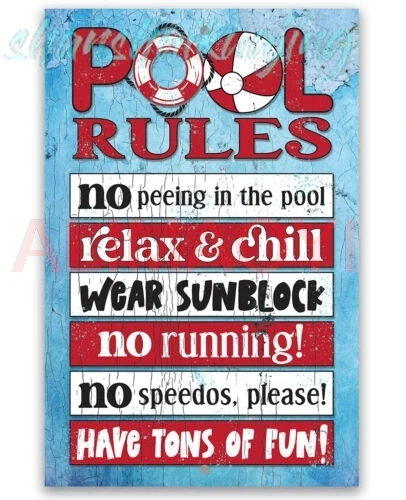 Metal Sign - Pool Rules Signs for Outside Funny Pool Decor - Swimming Pool Theme sign