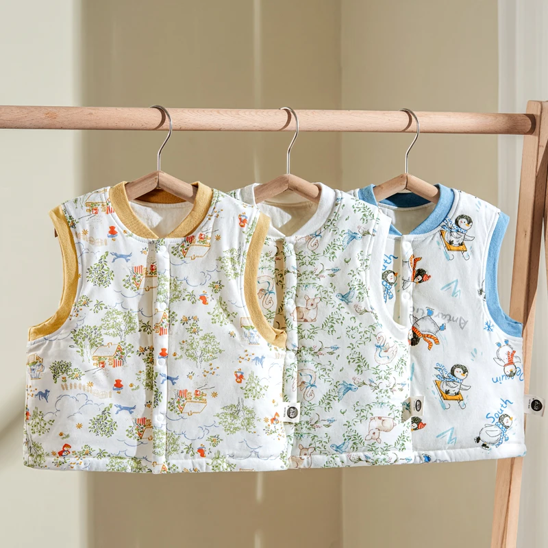 OUYUN Kids Quilted Cotton Vest Padded Waistcoat Sleeveless Warm Outerwear for Toddler Boys Girls Spring Autumn Winter 80-130cm