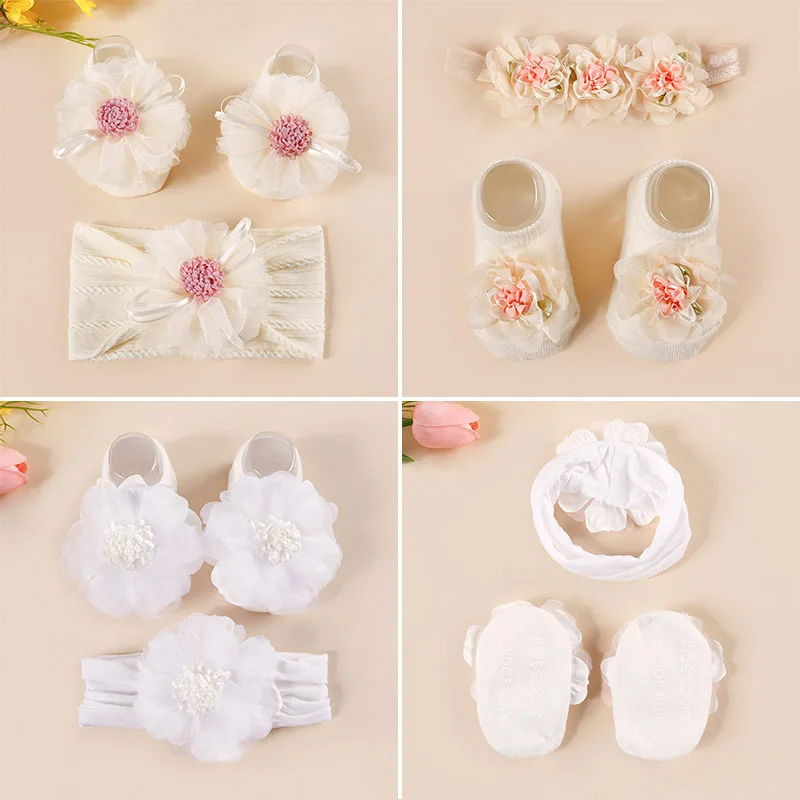 

2PCS/Set Floral Baby Headband Socks New Sweet Cute Flower Princess Girl Nylon Hairband Kids Hair Accessories Newborn Photo Props
