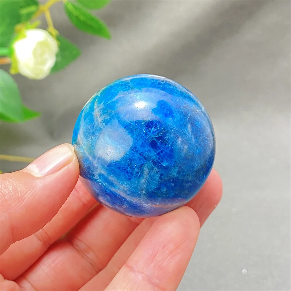 Natural Blue Apatite Crystal Ball Reiki Polishing Gemstone Home Decoration Ornament with Base for Energy Healing Mineral