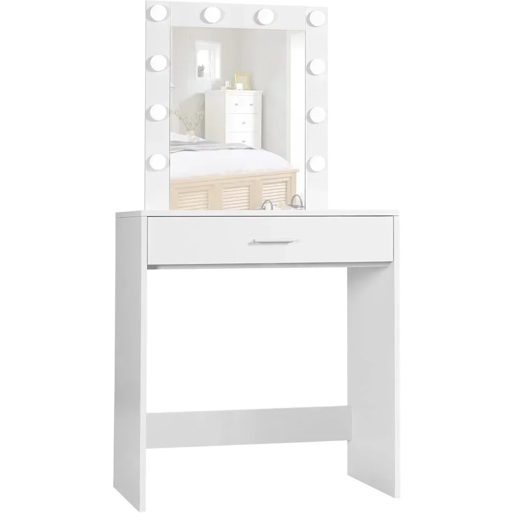 Vanity Table with Lighted Mirror,  Bedroom Dressing Table,LED Blubs & Adjustable Brightness