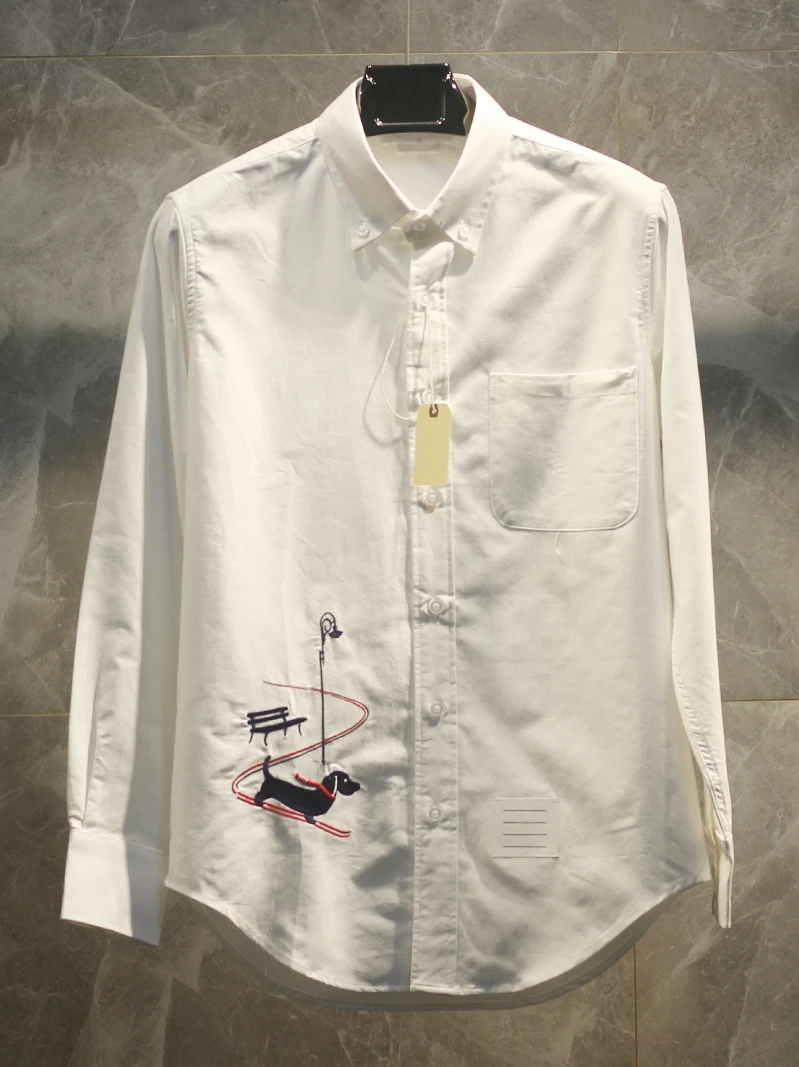 

Ele Ox Cloth Embroidered Skiing Dog irt for Men Spring Summer New Sle Faion Urban Casual Long Sve Button up