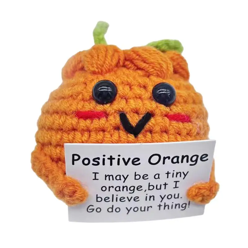 Handmade Positive Crochet Doll Inspirational Fruit Plush Ornament Soft Knitted Doll With Encouragement Card Stuffed Pepper