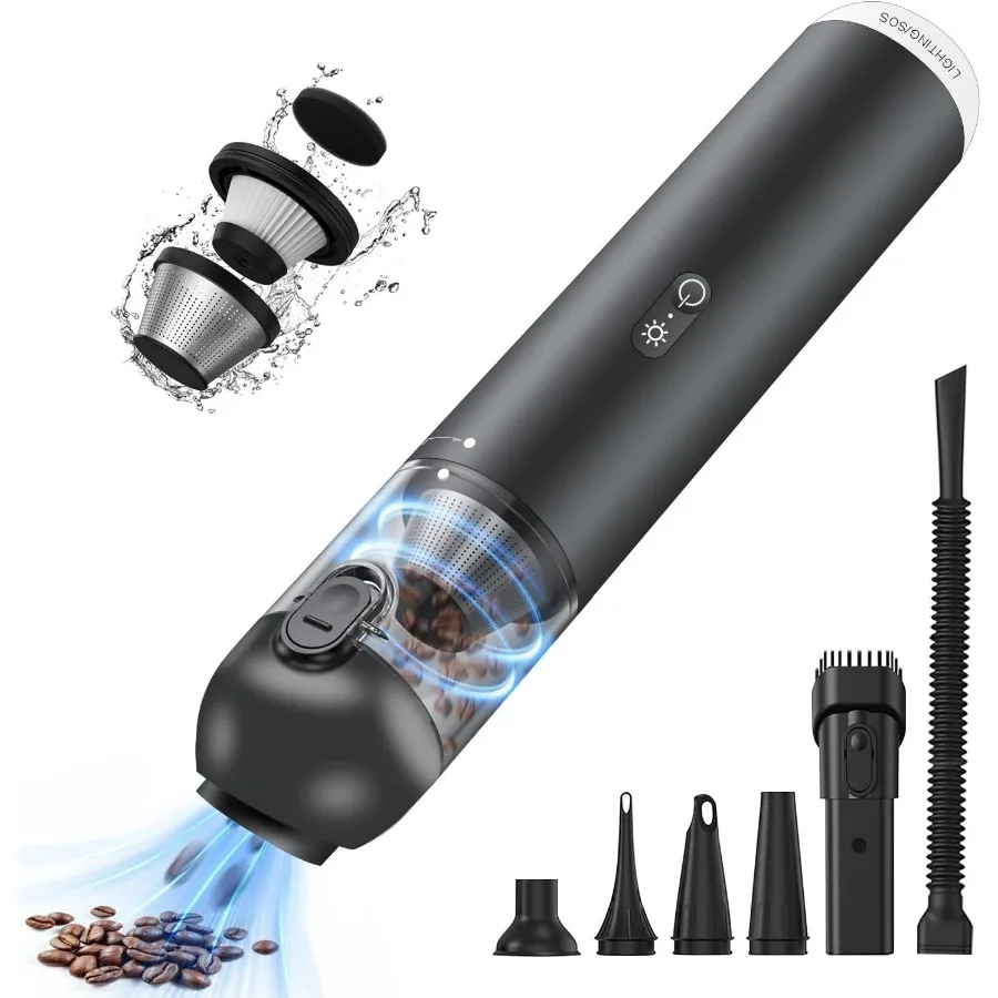 

Беспроводной ручной автомобильный пылесос — портативный пылесос 15000PA со светодиодной подсветкой, фильтром HEPA, продувкой и всасыванием 2 в 1, небольшая ручная система