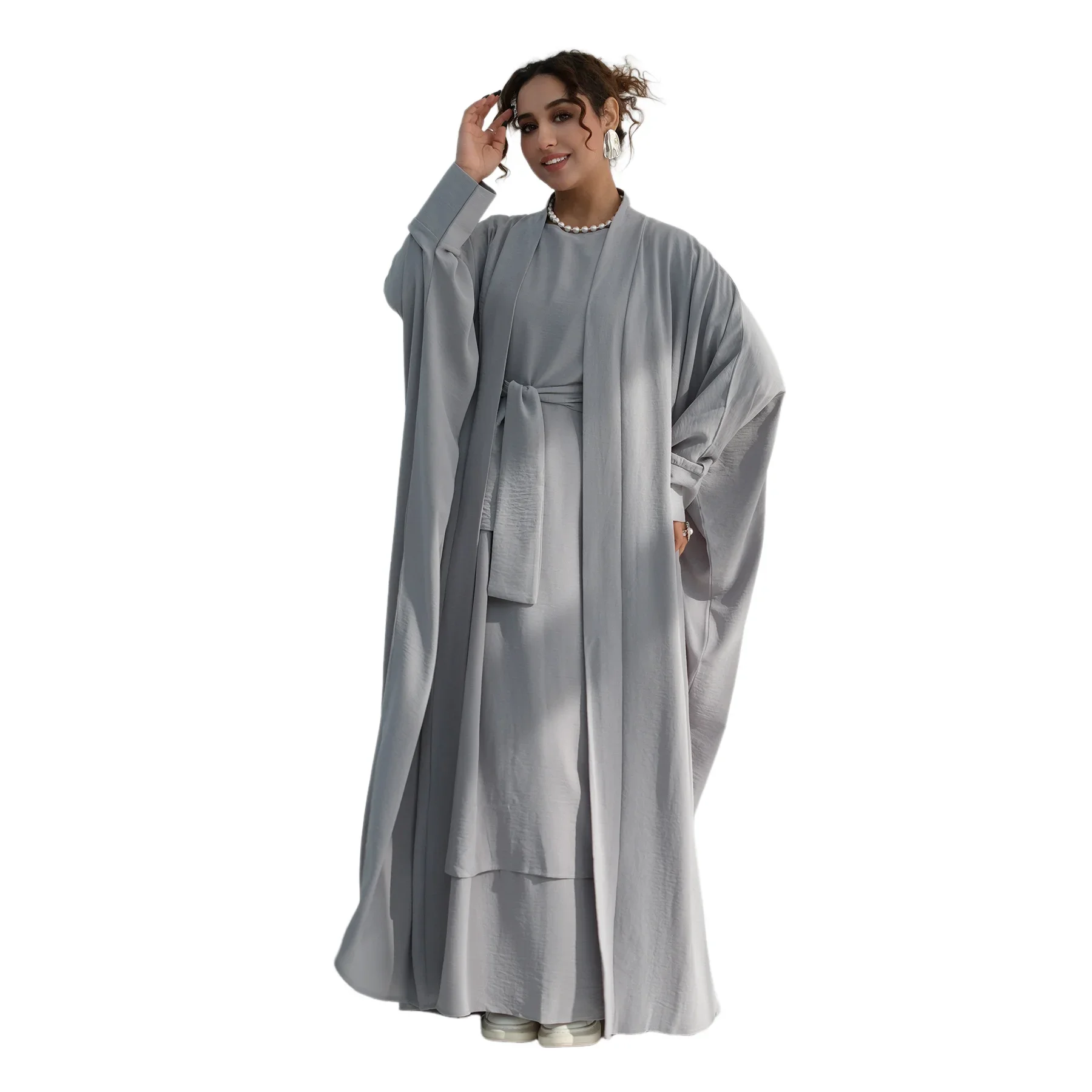 Dubai Open Kimono Abaya for Muslim Women Belted Modest Long Dress Ramadan Robe Turkey Musulmane Femme Islam Vestidos Solid Color