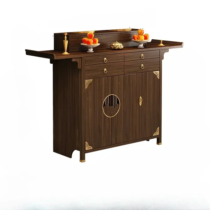 Massief houten boeddhistische heiligdom Nieuwe Chinese stijl tafel God van rijkdom kast Moderne lichte luxe boeddhistische heiligdom Wierooktafel voor thuis