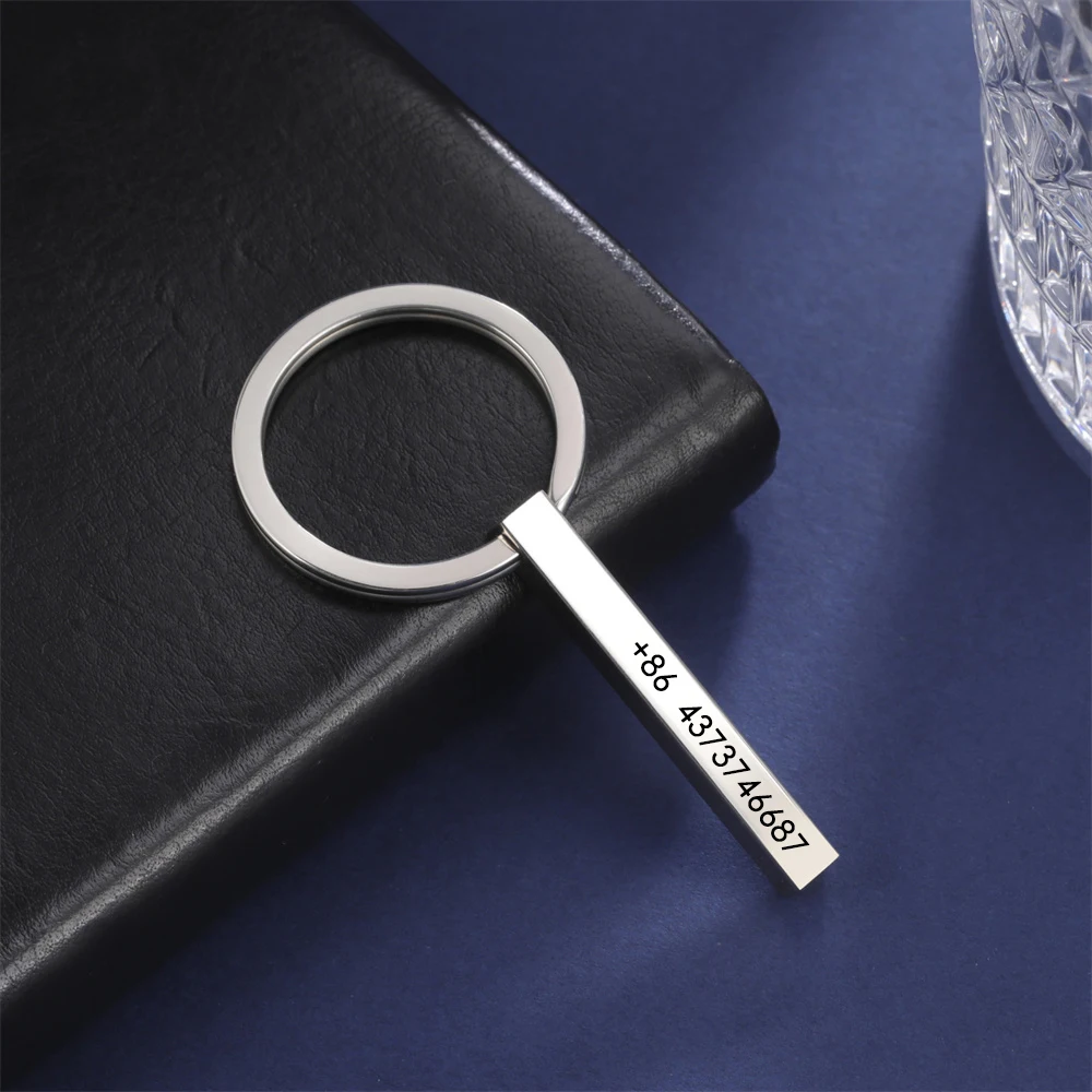 Personalisierter Bar-Schlüsselanhänger für Männer und Frauen, Edelstahl, individueller vierseitiger Schlüsselanhänger, gravierter Namens-Text, Schlüsselanhänger, Geschenk für Freund – Detail 12