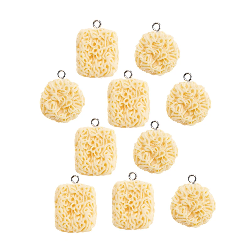 HEYUYAO 10pcs/lot Mixed Simulation Instant Noodles Resin Charms Pendant Round Food Keychain Earrings DIY for Jewlery Accessories