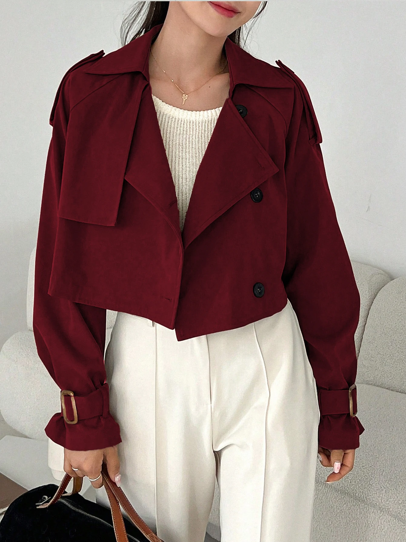 

Осень 2024, новый женский базовый однотонный короткий плащ, куртка