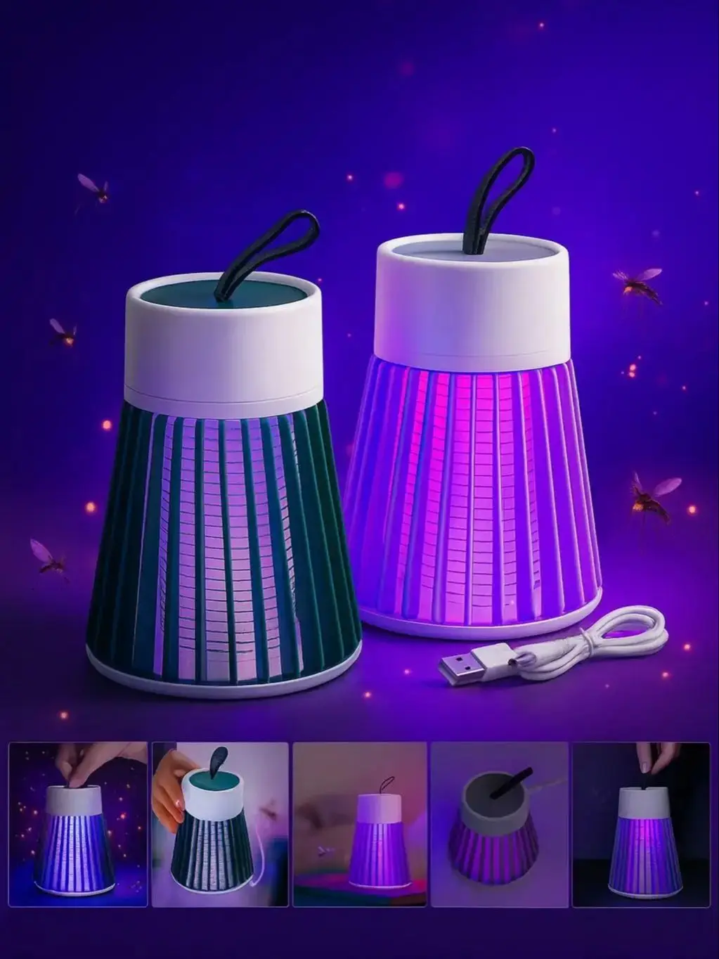 Muggen Killer Lamp Elektrische Insect Zapper 2-in-1 USB Bug Trap met LED-licht voor Slaapkamer Outdoor Camping Wespen Muggen - afbeelding 2