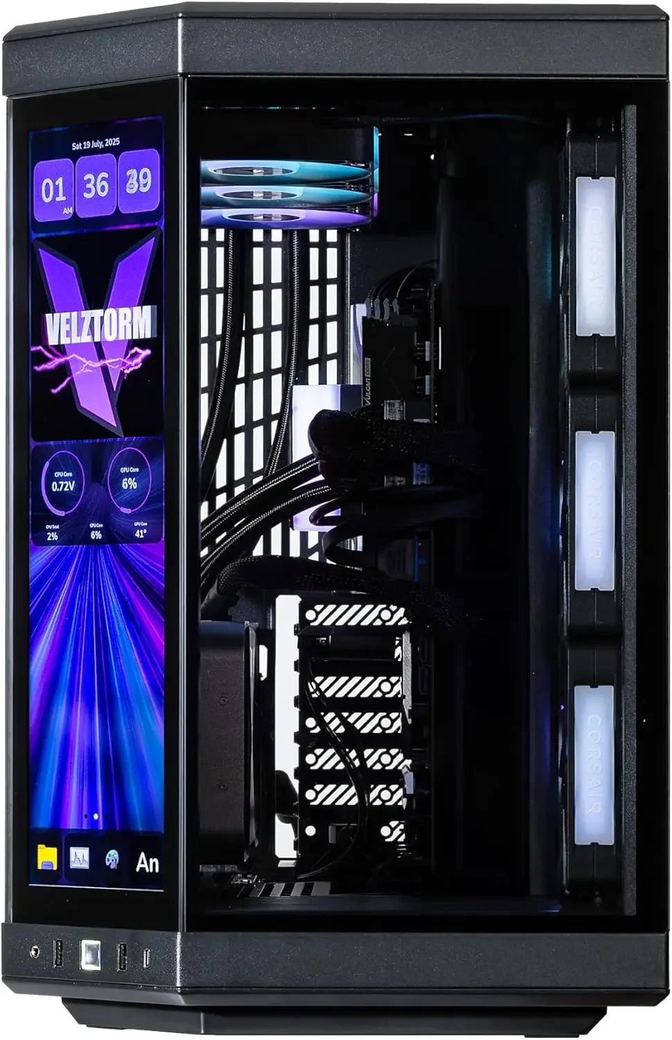 Velztorm LCD Black Praetix Custom Built Y70 Touch Gaming Desktop PC (GeForce RTX 5090 32GB 4090, Liquid Cooled Intel