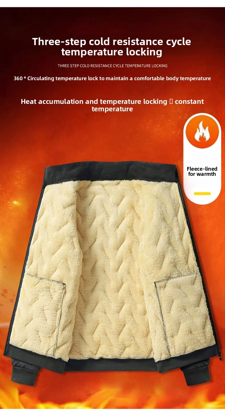 Jaket musim dingin pria baru berbahan wol domba dengan lapisan katun tebal dan beludru hangat untuk luar ruangan, jaket katun kerah tegak untuk salju