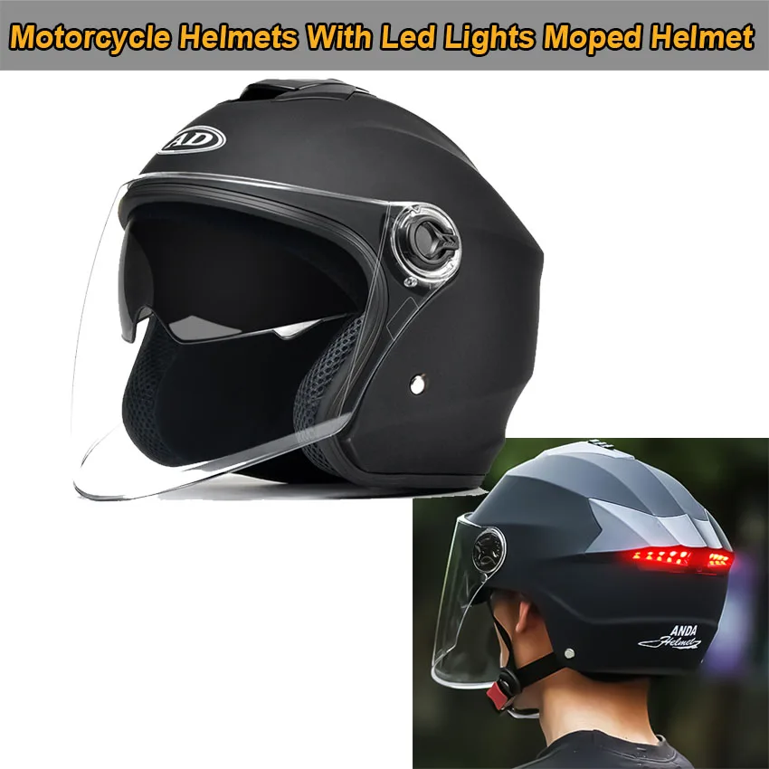 

Motorcycle Helmets With Led Lights Moped Helmet Electric Scooter for Men Women With Double Visor Rechargeable Bicycle Light Bike