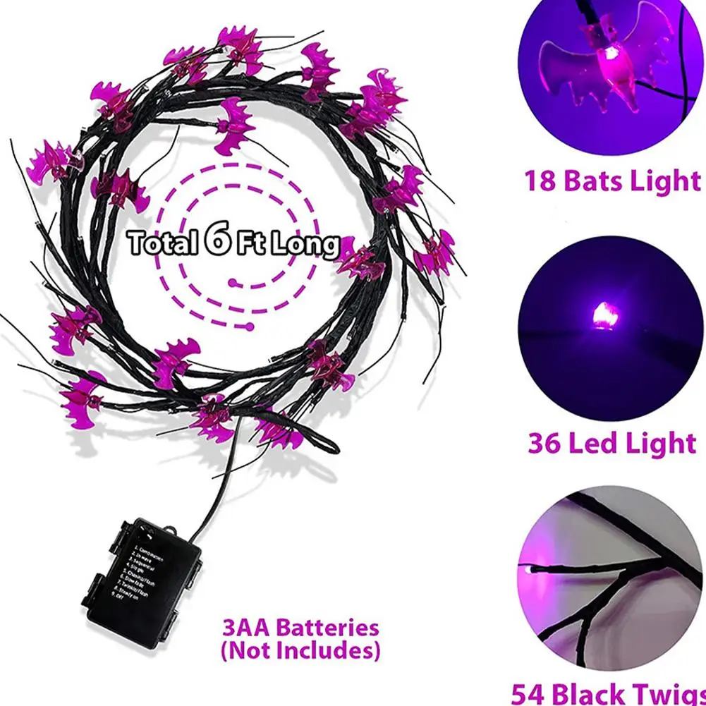 Nieuwe Halloween Led Simulatie Boomlamp Decoratie Rotan Lamp Spin Bat Tak Lamp Spookfestival Sfeer Decoratie Lamp