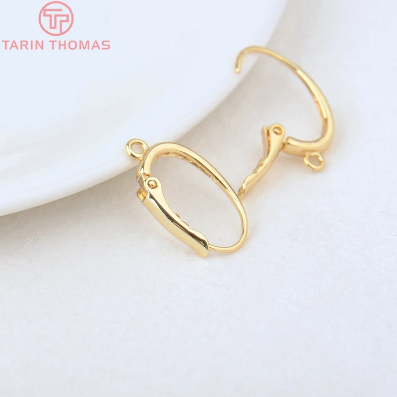 (2219)6個12 × 20ミリメートル24 18kゴールドカラー真鍮楕円形のイヤリングクリップイヤリングフープ高品質ビーズメッキコネクタ
