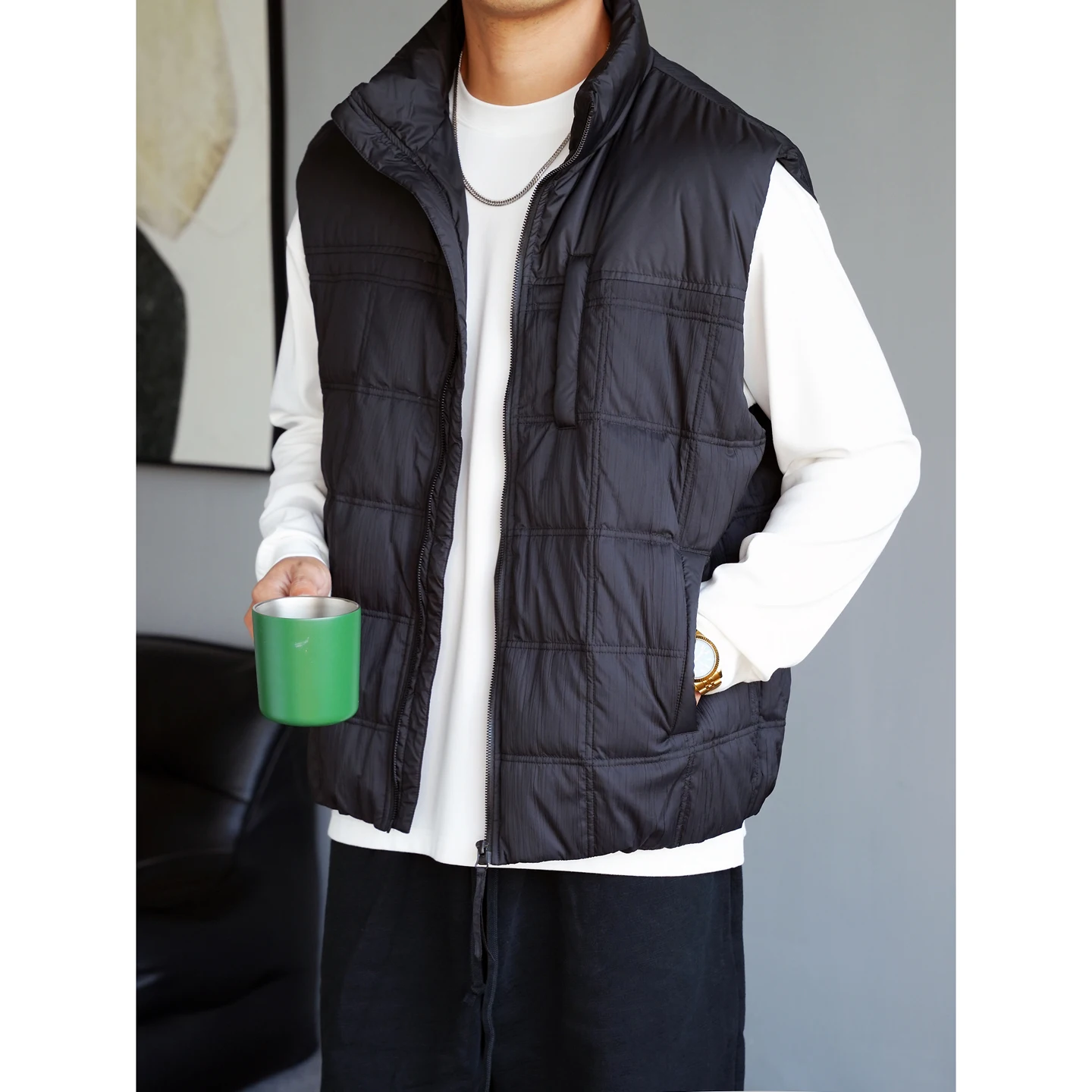 

Зимний мужской приталенный пуховый жилет с воротником-стойкой, легкий, модный, молодежный, спортивный, на молнии, цветной